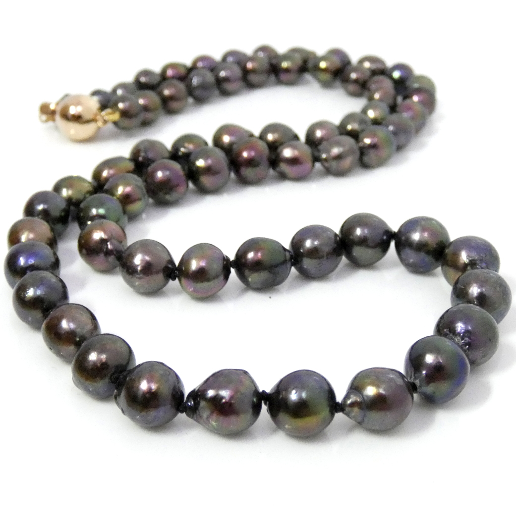 Black/Brown/Aubergine Akoya Pearls Necklace